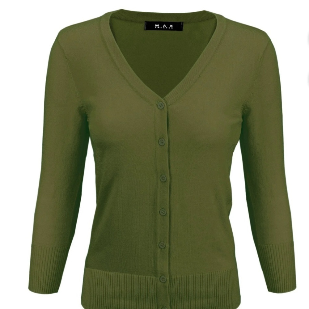 YEMAK Women's Knit Cardigan Sweater – 3/4 Sleeve V Size S